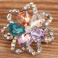 Austrian Crystal Brooch, with Zinc Alloy, Flower, platinum color plated, faceted & with rhinestone, 20mm 