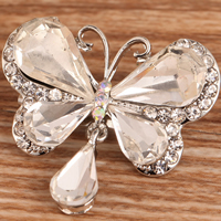 Austrian Crystal Brooch, with Zinc Alloy, Butterfly, platinum color plated, faceted & with rhinestone, 20mm 