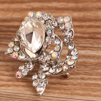 Austrian Crystal Brooch, with Zinc Alloy, Flower, platinum color plated, faceted & with rhinestone, 15mm 