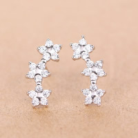 Cubic Zirconia Micro Pave Sterling Silver Earring, 925 Sterling Silver, with rubber earnut, Flower, micro pave cubic zirconia 
