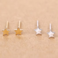 Sterling Silver Stud Earring, 925 Sterling Silver, with rubber earnut, Star, plated 
