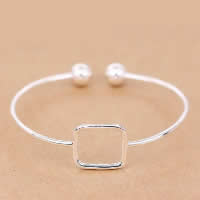 925 Sterling Silver Cuff Bangle, Square, open, 17.5mm, Inner Approx 55mm Approx 6.5 Inch 