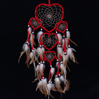Fashion Dream Catcher, Iron, with Feather & Nylon Cord & Glass Seed Beads, Heart, nickel, lead & cadmium free 