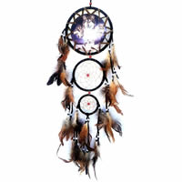 Fashion Dream Catcher, Iron, with Feather & Nylon Cord & Velveteen & Glass Seed Beads, Flat Round, nickel, lead & cadmium free 