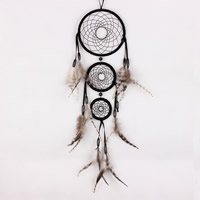 Fashion Dream Catcher, Iron, with Feather & Nylon Cord & Glass Seed Beads, Flat Round, two tone, nickel, lead & cadmium free 