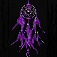 Fashion Dream Catcher, Iron, with iron bell & Feather & Nylon Cord & Glass Seed Beads, Flat Round, purple, nickel, lead & cadmium free 