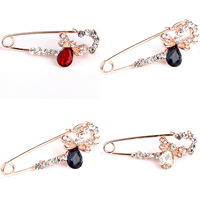 Crystal Brooch, Zinc Alloy, with Crystal, Safety Pin, gold color plated, faceted & with rhinestone 40mm 
