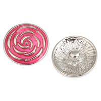 Jewelry Snap Button, Zinc Alloy, Flat Round, platinum color plated, enamel, bright rosy red, lead & cadmium free 