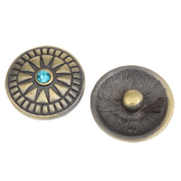 Bouton de morceau, alliage de zinc, Plat rond, Plaqué de couleur de bronze antique, avec strass, sans plomb et cadmium Vendu par sac