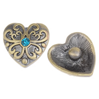 Gordi botón, aleación de zinc, Corazón, chapado en color bronce antiguo, con diamantes de imitación, libre de plomo & cadmio, 20x8mm, 5PCs/Bolsa, Vendido por Bolsa