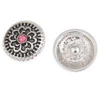 Gordi botón, aleación de zinc, Redondo aplanado, chapado en color de platina, con diamantes de imitación & ennegrezca, libre de plomo & cadmio, 20x8mm, 5PCs/Bolsa, Vendido por Bolsa