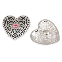 Jewelry Snap Button, Zinc Alloy, Heart, platinum color plated, with rhinestone & blacken, lead & cadmium free 