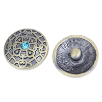 Jewelry Snap Button, Zinc Alloy, Flat Round, antique bronze color plated, with rhinestone, lead & cadmium free 