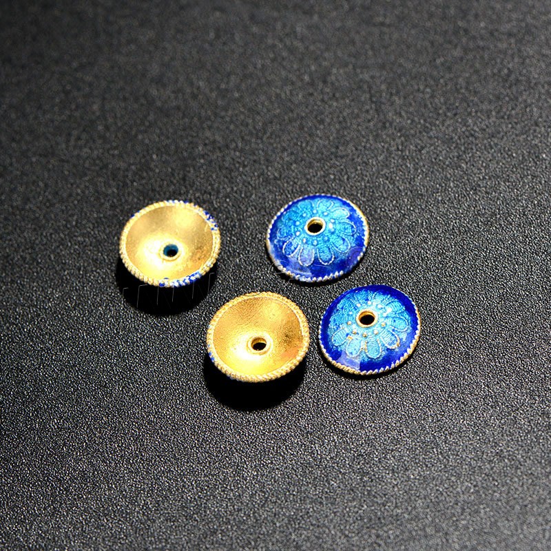 Sterling Silver Cloisonne Bead Cap, Round, handmade, different size for choice, Hole:Approx 2-3mm, Sold By PC