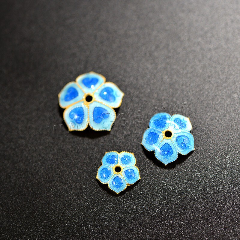 Sterling Silver Cloisonne Bead Cap, Flower, handmade, different size for choice, Hole:Approx 2-3mm, Sold By PC