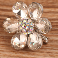 Crystal Brooch, Zinc Alloy, with Crystal, Flower, platinum color plated, faceted & with rhinestone, Crystal, 16mm 