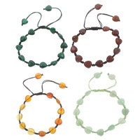 Gemstone Woven Ball Bracelets, with Waxed Cotton Cord, Heart, natural & adjustable Approx 7 Inch 