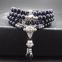 108 Mala Beads, Blue Goldstone, with Zinc Alloy, Buddha, antique silver color plated, natural & Buddhist jewelry & , 680mm Approx 26.5 Inch 