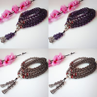 108 Mala Beads, Quartz, with Red Agate & Zinc Alloy, antique silver color plated & Buddhist jewelry & , 700mm Approx 27.5 Inch 