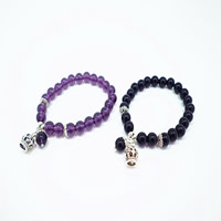 Gemstone Bracelets, with Zinc Alloy, Crown, antique silver color plated, natural 160mm Approx 6 Inch 