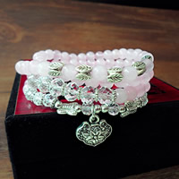 Rose Quartz Bracelet, with Crystal & Zinc Alloy, Longevity Lock, antique silver color plated, natural &  & faceted, 700mm Approx 27.5 Inch 