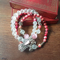 Peach Stone Bracelet, with Clear Quartz & Rose Quartz & Zinc Alloy, Goldfish, antique silver color plated, natural &  & with rhinestone, 500mm-560mm Approx 20-22 Inch 