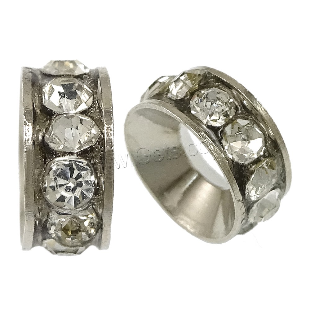 Espaciador de la forma rueda del diamante de imitación, metal, Toroidal, chapado, con diamantes de imitación, más colores para la opción, 3x7.5mm, agujero:aproximado 3.5mm, Vendido por UD