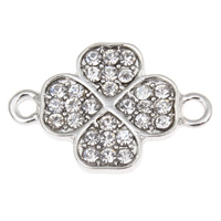 Zinc Alloy Clover Connector, Four Leaf Clover, platinum color plated, with rhinestone & 1/1 loop, lead & cadmium free Approx 2mm 
