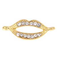 Rhinestone Zinc Alloy Connector, Lip, gold color plated, with rhinestone & 1/1 loop, lead & cadmium free Approx 1.5mm 