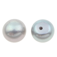 Half Drilled Cultured Freshwater Pearl Beads, Button, half-drilled, grey, 7-7.5mm Approx 1mm 