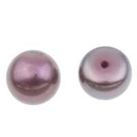 Perles nacres de culture d'eau douce demi percées , perle d'eau douce cultivée, bouton, semi-foré, violet foncé, 7-7.5mm Environ 1mm, Vendu par paire