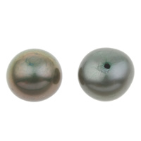 Perles nacres de culture d'eau douce demi percées , perle d'eau douce cultivée, bouton, semi-foré, vert foncé, 8.5-9mm Environ 1mm, Vendu par paire