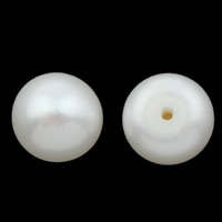 Perles nacres de culture d'eau douce demi percées , perle d'eau douce cultivée, bouton, naturel, semi-foré, blanc, 7-7.5mm Environ 1mm, Vendu par paire