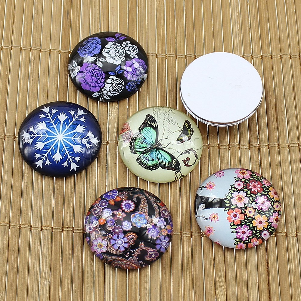 Time Gem Cabochon, Glass, Flat Round, time gem jewelry & mixed pattern & DIY & different size for choice & flat back & decal, Sold By PC