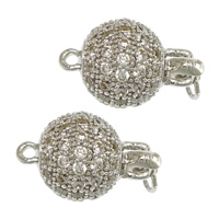 Brass Box Clasp, platinum plated, micro pave cubic zirconia & single-strand Approx 1.5mm, 2.5mm 