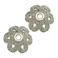 Brass Bead Cap, Flower, platinum plated, micro pave cubic zirconia Approx 2mm 