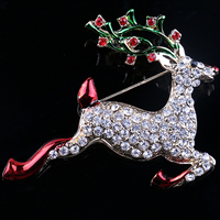 Christmas Jewelry Brooch , Zinc Alloy, Christmas Reindeer, gold color plated, enamel & with rhinestone, nickel, lead & cadmium free 