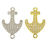 Cubic Zirconia Micro Pave Brass Connector, Anchor, plated, nautical pattern & micro pave cubic zirconia & 1/1 loop Approx 1.2mm 