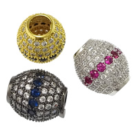 Cubic Zirconia Micro Pave Brass European Bead, Oval, plated, micro pave cubic zirconia & without troll Approx 5mm 