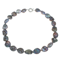 Природное пресноводное жемчужное ожерелье, Пресноводные жемчуги, латунь Замочек-колечко, Потрясённый, амарант, 13-18mm, длина:Приблизительно 17 дюймовый, продается Strand