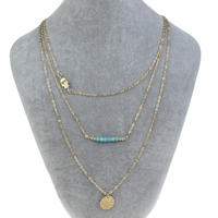 Fashion Multi Layer Necklace, Zinc Alloy, with iron chain & Synthetic Turquoise, with 5cm extender chain, Hamsa, gold color plated, Islamic jewelry & oval chain & , nickel, lead & cadmium free Approx 17 Inch 