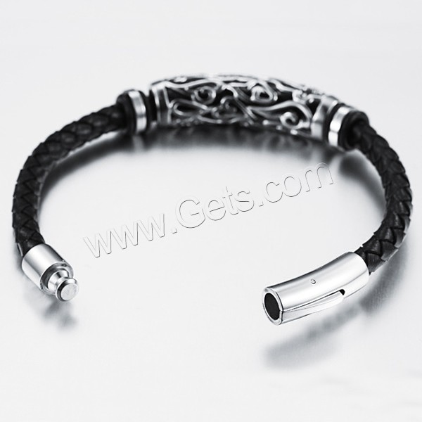Men Bracelet, Cowhide, with Silicone & Stainless Steel, different length for choice & for man & hollow, black, 43x11mm, Sold By Strand