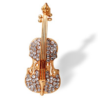 Rhinestone Zinc Alloy Brooch, Violin, gold color plated, with rhinestone, nickel, lead & cadmium free 