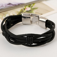 Cowhide Bracelets, with Waxed Cotton Cord, zinc alloy clasp, platinum color plated, black, 11mm Approx 8.26 Inch 