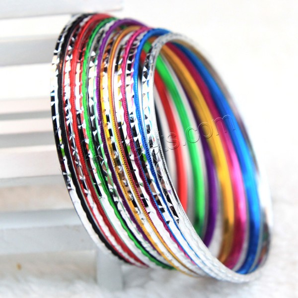 Aluminum Bangle, plated, flower cut & different size for choice, mixed colors, 3mm, 50PCs/Bag, Sold By Bag