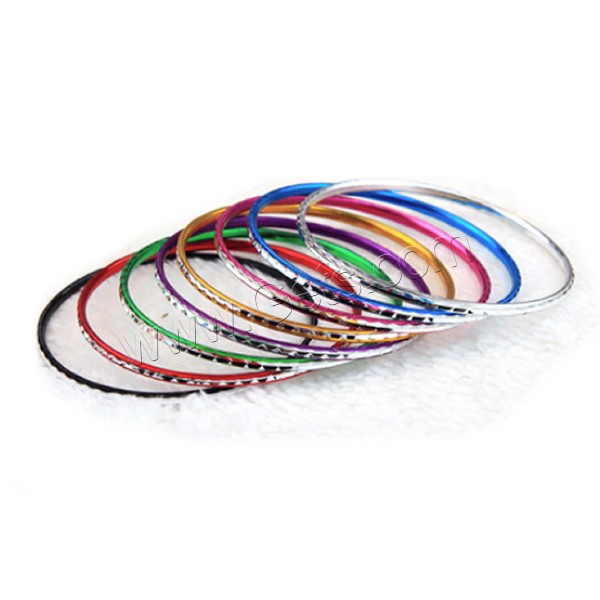 Aluminum Bangle, plated, flower cut & different size for choice, mixed colors, 3mm, 50PCs/Bag, Sold By Bag