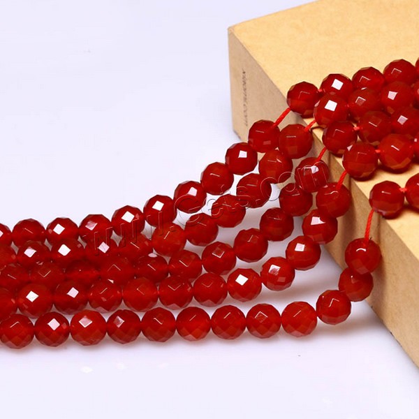 Natürlich rote Achat Perlen, Roter Achat, rund, verschiedene Größen vorhanden & facettierte, Grade AAAAAA, Bohrung:ca. 1mm, Länge:ca. 15.5 ZollInch, verkauft von Strang