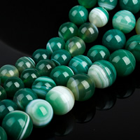 Natürliche Streifen Achat Perlen, rund, verschiedene Größen vorhanden, grün, Bohrung:ca. 1mm, Länge:ca. 15.5 ZollInch, verkauft von Strang