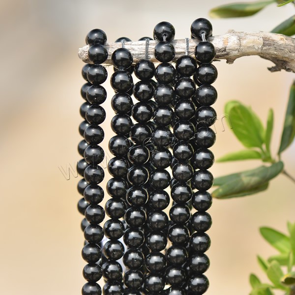 Natürlicher Turmalin Perlen, rund, verschiedene Größen vorhanden, schwarz, Klasse AB, verkauft von Strang