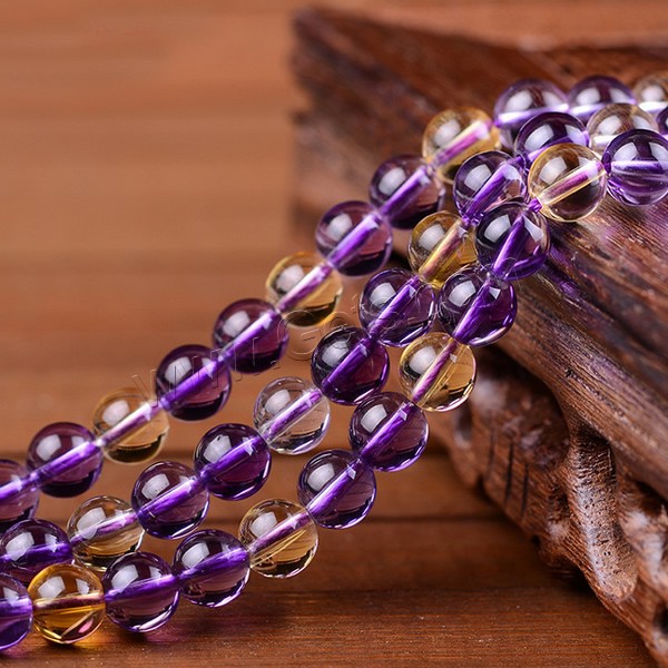 Natural Ametrine Beads, Round, different size for choice, Grade AAAAAA, Hole:Approx 1mm, Length:Approx 15.5 Inch, Sold By Strand